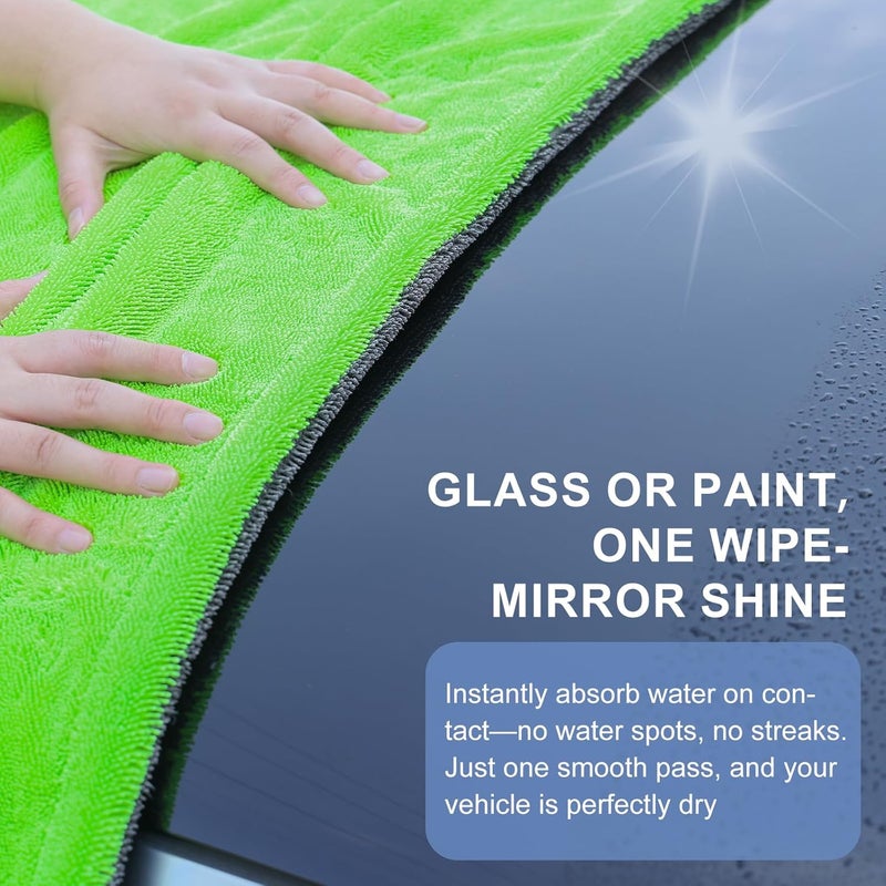 Singrune 2 Pack XL Car Drying Towel – 1300GSM Ultra Absorbent Microfiber, 24"x36" Large Size, Twisted Loop, Lint-Free & Streak-Free for Auto Detailing, Car, SUV, Truck (Gray-Green) - Image 3